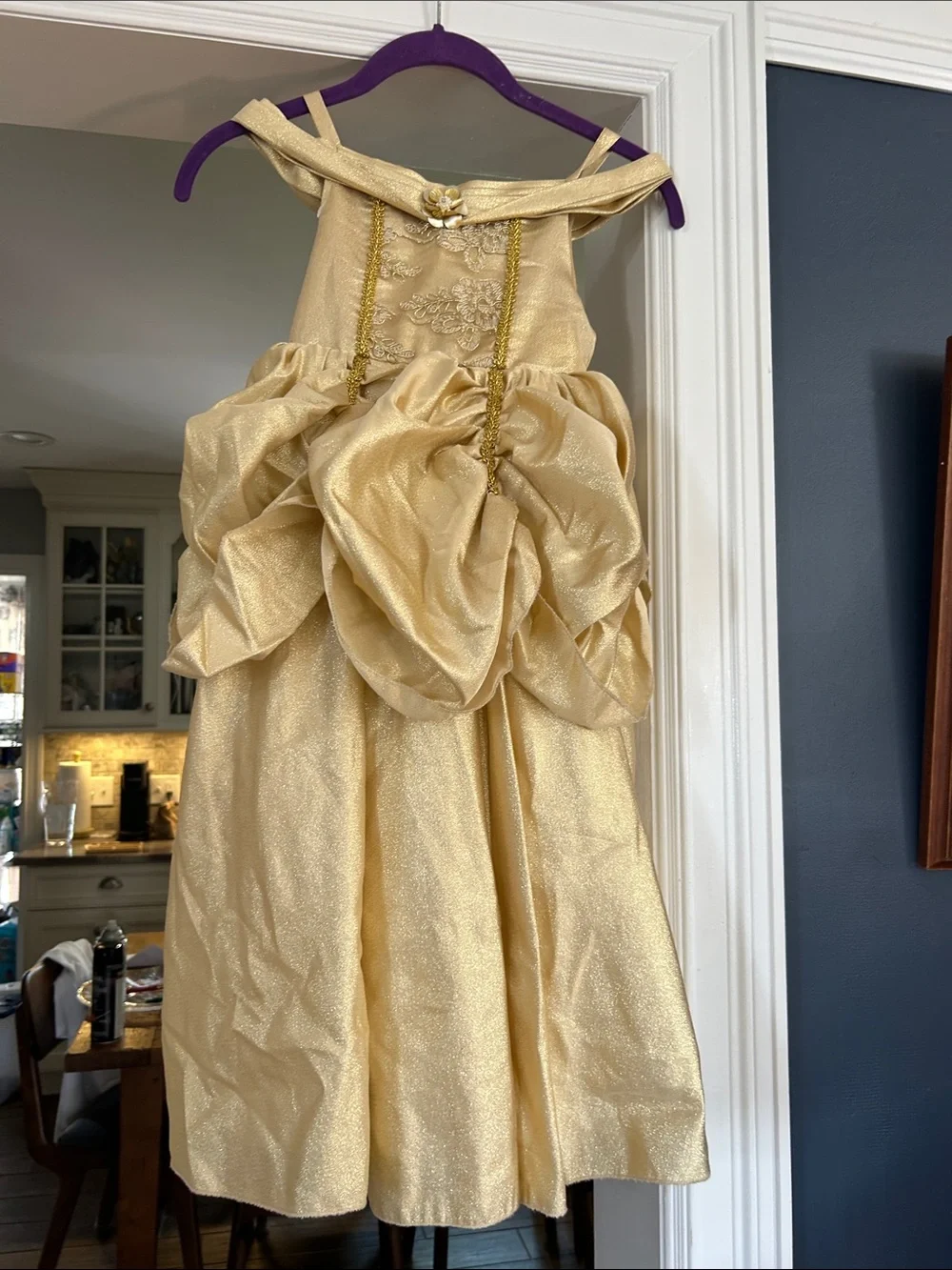 Girls' Shimmery Gold Formal Party Dress with Draped Skirt